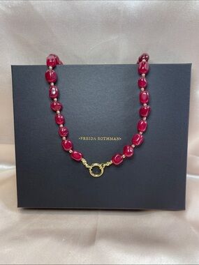 Freida Rothman Brass Base Genuine Red Agate Beaded Necklace 18" NWT $145 MSRP